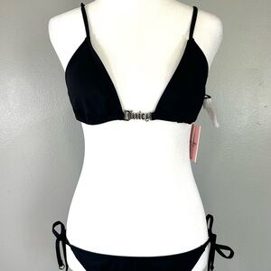 Juicy Couture Black Triangle Bikini Logo Hardware Pink logo on back 2 pc set